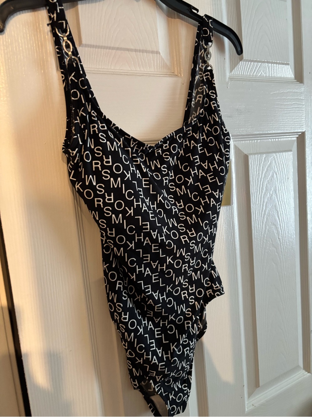Michael Kors Black & White Logo Bandeau Swimsuit